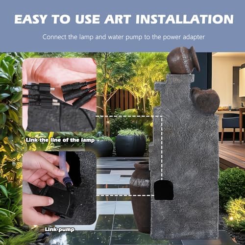 Grepatio 6 Tier Garden Water Fountain, Outdoor Waterfalls with LED Lights, Indoor/Outdoor Modern Floor Standing Garden Water Fountain for Garden, Patio, House Decor (10.6"(L) x 19"(W) x 39.3"(H)) - Image 3