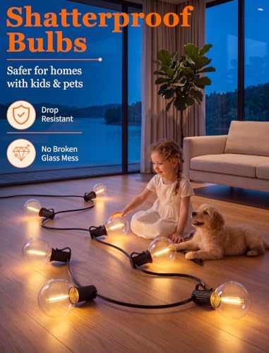 50FT G40 LED Outdoor String Lights, 50+2 Shatterproof Bulbs, Black Wire - Image 3