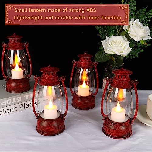 Vintage Red Lantern Decor With Remote Control, 8" Candle Lantern with Handle - Small Hanging Lanterns for Decorative Indoor & Outdoor Use - Perfect for Wedding Centerpiece - Image 2