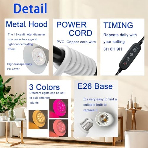 Hanging Grow Lights for Indoor Plants, with Timer and 15FT Power Cord,15W Pendant Grow Light, Full Spectrum, Plant Lights for Indoor Growing, Large Plants, Garden, Greenhouse (White) - Image 5
