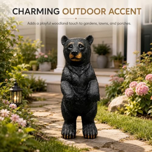 19.69-Inch Tall Standing Black Bear Statue for Garden, Cabin Decor & Porch - Image 4