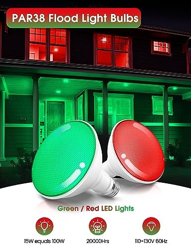 Fulighture Red and Green Light Bulbs 4 Pack,Par38 LED Red Green Flood - Image 2