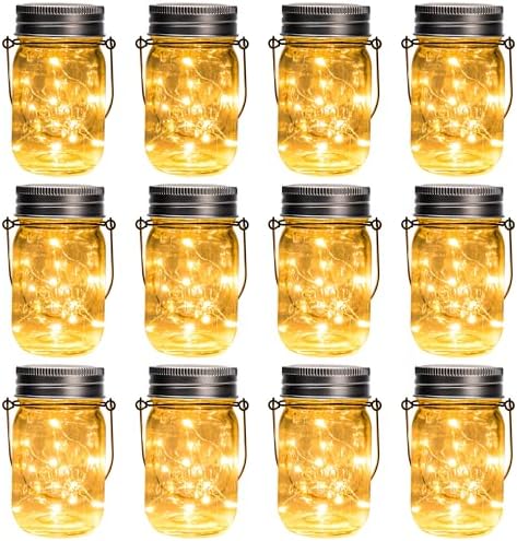 GIGALUMI Solar Mason Jar Lights, 12 Pack 30 Led String Fairy Lights by GIGALUMI