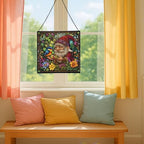 Gnome Making Flower Crowns Stained Glass Suncatcher – Square Hanging Window Panel for Home or Greenhouse – Whimsical Glass Art Gift for Garden Lovers, Christmas, Halloween, Father Days 4xTfjK - Image 5