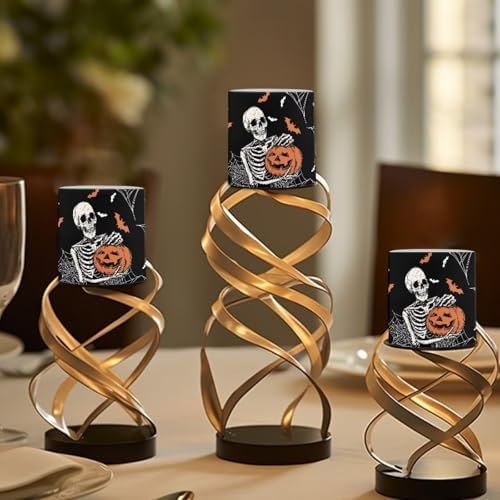 Halloween Pumpkin Skeleton Flickering Flameless Candles with Remote Battery Operated Candles with Timer Control LED Pillar Tea Lights for Indoor Outdoor Banquet Party Home Decorations - Image 4