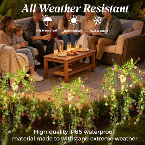 Solar Garden Lights Outdoor Waterproof, 4 Pack Solar Flower Lights Outdoor with Multicolor Eucalyptus Flowers & 2 Lighting Modes, Decorative Solar Lights Outdoor for Yard Patio Lawn Decor, Gifts - Image 4