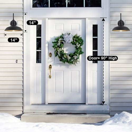 14in Dome Large Outdoor Barn Lights, Black Exterior with Gold Interior Gooseneck Light Fixture, Outside Wall Mount Industrial Sconce for Porch Farmhouse Garage Front Door Patio Entryway - Image 4