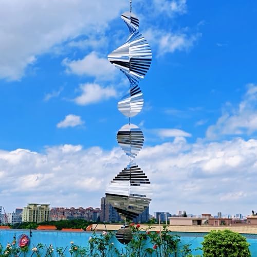 Hanging Wind Spinners,3D Spiral Highly Reflective Stainless Steel Metal Wind Spinner Outdoor Garden Decor,Bird Devices Deterrent to Scare Away Yard Birds12in 2Pcs - Image 5