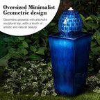 Glitzhome Ceramic Outdoor Water Fountain with LED Light, Oversized Artichoke Pedestal Water Fountains with Submersible Pump, Patio Fountain Waterfall for Garden Patio Deck Porch, Cobalt Blue, 35.75" H - Image 5