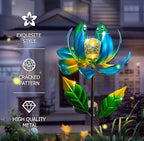 Solar Yard Lights Wind Spinners- Metal Lotus Flower Garden Decor LED Crackle Glass Globe Yard Art Sculpture Solar Stake Lights for Patio Pathway Lawn Walkway - Image 2