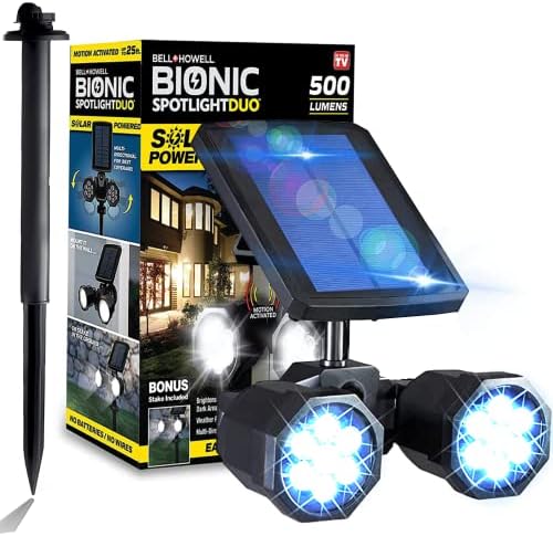 Bell+Howell Bionic Spotlight Duo Deluxe Solar Lights: Effortless Outdoor Illumination, Motion Sensor, Super Bright LEDs, Waterproof Landscape Lights for Patio, Yard, Garden- No Batteries Required! by BellHowell