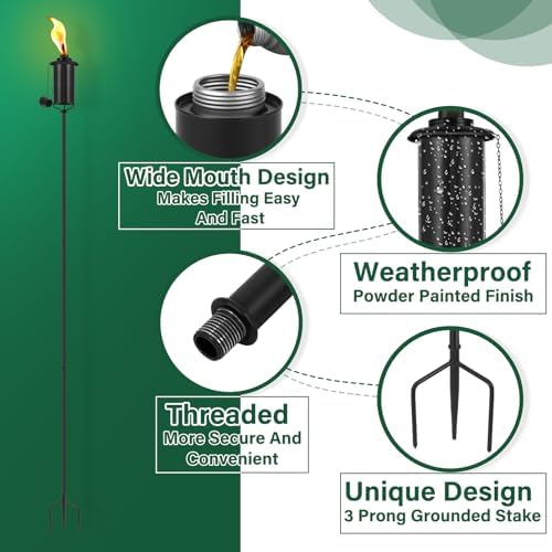 SNOGSWOG 4 Pack Garden Torches, 16 oz Metal Torch for Outside with 3-Prong Grounded Stake, Outdoor Decorative Citronella Torches, 59 inch Garden Décor Torches - Image 3