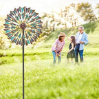 Wind Spinner Kinetic Wind Sculpture, 24.3"W x 79.3"H Large Metal Outdoor Windmill with 5‑Prong Stable Base, 360° Wind Catcher, Eye‑Catching Yard Art Decor for Patio Lawn Garden Backyard (Retro Green) - Image 7