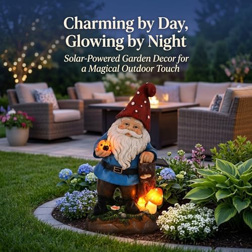 Topadorn Solar Garden Gnome Statue with Glowing Ladybug & Mushroom - Image 3