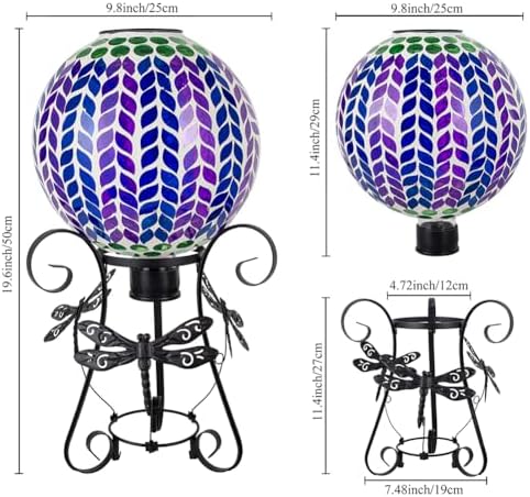 Starsoul Solar Gazing Ball, 10" Vibrant Purple Mosaic Gazing Balls with Stand, Glass Garden Globes for Outdoor Lawn Yard Patio Decor - Image 6