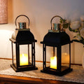 Set of 2 Decorative Candle Lantern 10'' High Black Hanging Candle Holder Metal Vintage Lantern Decor with Tempered Glass for Indoor Outdoor Home Table Patio Wedding by Unknown