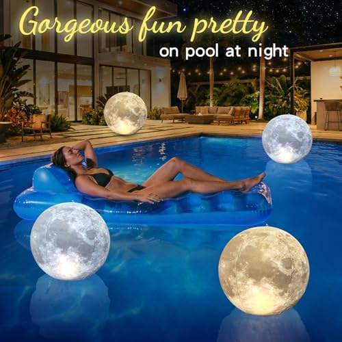 Full Moon Floating Pool Lights Solar Powered - 15" Inflatable Waterproof Solar Pool Lights that Float, Cool White & Warm White Light Up Pools Balls, Float or Hang in Pond Garden Party Decor(4) - Image 6