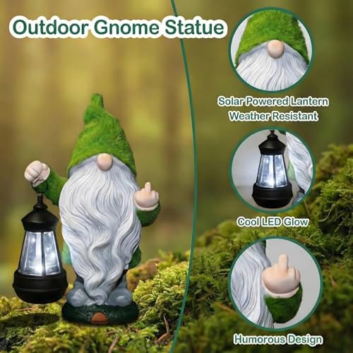 Garden Gnome 11.8 in, Funny Gnomes with Solar Lantern for Patio Decor Yard Christmas Fairy Garden Gift, Garden Statues Outdoor Clearance - Image 2