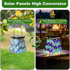 VOREEN Mosaic Solar Lantern, Colorful Mosaic Glass Decorative Lantern for Outdoor Garden & Patio, Tabletop or Hanging Solar Powered Light, Blue Petal Mosaic Design - Image 3