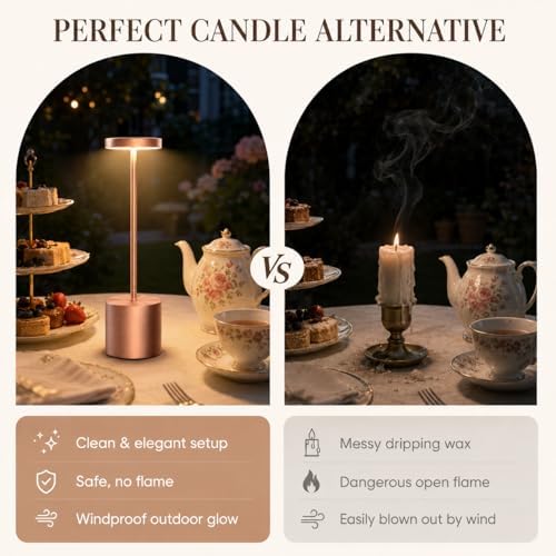 Rose Gold Cordless Table Lamps Set of 2, Battery Operated Rechargeable LED Lamps with Touch Control, 3 Color Temperatures, 5000mAh Dimmable Wireless Portable Lamp for Bedroom Nightstand Living Room - Image 2