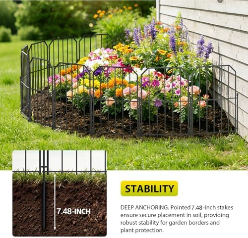 VANCASTLE Decorative Garden Fence, Toatal 25FT(L) x 24IN(H) Outdoor Metal No Dig Fence Animal Barrier, Rustproof No-Tool Assembly Landscape Edging for Yard, Lawn, Patio, Flower Bed-25 Panels Design A - Image 4
