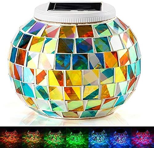 Solar Outdoor Table Lamp, Solar Powered Mosaic Glass Ball Garden Lights Waterproof Color Changing Mood Night Lights (Colorful) - Image 6
