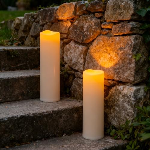 4" x 14" Large Waterproof Outdoor Flameless Candles Battery Operated LED Pillar Candles for Indoor Outdoor Lanterns, Off White, Long Lasting, Set of 2 - Image 4