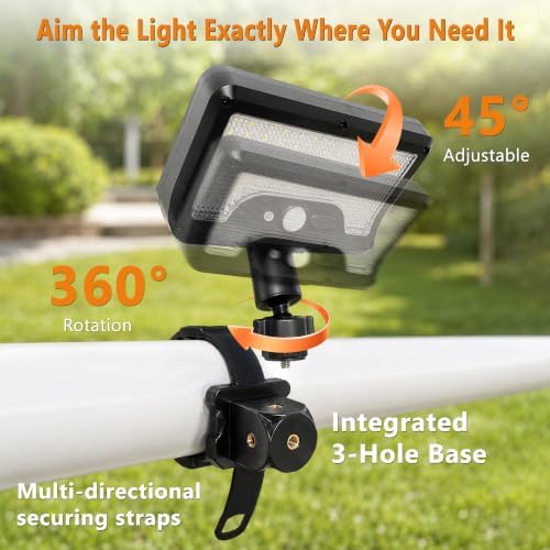 Strap-On Solar Lights Outdoor, Quick-Release Zip Tie Mount Motion Sensor Security Light, 3-Way Mounting Holes, 360° Adjustable LED Solar Fence Lights for Tree, Pole, Balcony Railing, T-Post & Camping - Image 3