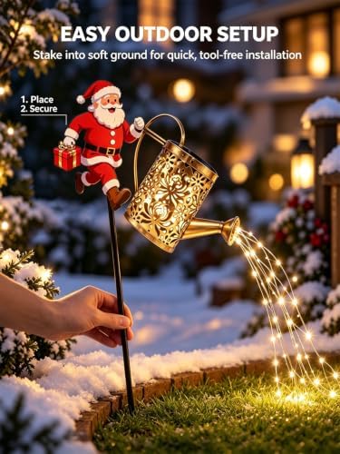 Christmas Solar Kettle Lights,Solar Santa Claus Watering Can Light，A(Color) - Image 5