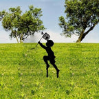 Vintage Metal Garden Stake - Rustic Outdoor Decor with Boy Catching Butterfly Design, Durable Freestanding Yard Art for New Year’s & Holiday Enhancements - 34cm x 16cm(Black) - Image 2