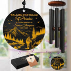 Personalized Hiking Memorial Wind Chime Custom Name & Year, Walking the Trails of Paradise Sympathy Gift for Loss of Adventurer, Remembrance Windchimes Outdoor Garden Deep Tone by AlpadilCo