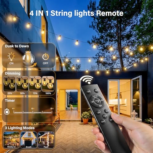 50FT Outdoor String Lights with Remote, Waterproof Connectable Dimmable G40 Patio Lights with 20+1 Shatterproof Edison LED Bulbs Plug in, Hanging Light for Outside Backyard Deck Garage Decor - Image 2