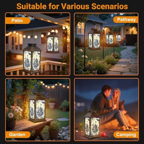 Solar Lantern Outdoor Waterproof Blue Deep Sea Toile Lighthouse Sailing Ships Octopus Whale Seagulls Garden Decor LED Solar Lights Hanging/Tabletop Lamp Gifts for Women Mom for Outside Yard Patio - Image 6