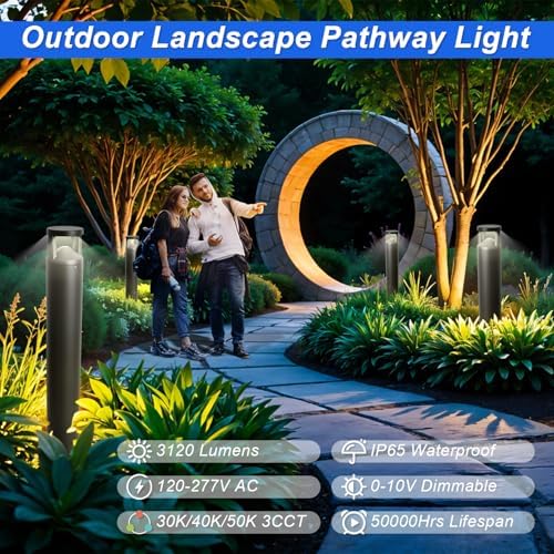 LED Bollard Landscape Pathway Light, 24W 42inch, 0-10V Dimmable, 3CCT - Image 2