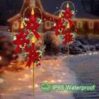 Solar Christmas Decorations Outdoor,Trio Holiday Red Candles Garden Stakes - Image 5