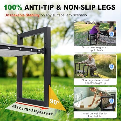 Garden Kneeler and Seat Heavy Duty - Anti-Tip Super Stable Multifunctional Gardening Stool Bench,Wide 12.7" Pads,Foldable Ergonomic Handles for Seniors Women Men Pain-Free Weeding,Planting Yard Work - Image 2