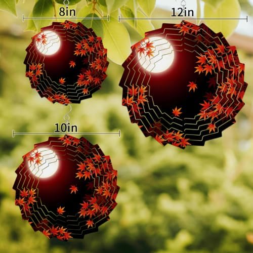 10 Inch Fall Red Maple Lveas Wind Spinner for Yard and Garden, Rustic Autumn Moonlight Botanical Hanging Ornaments Outdoor 3D Kinetic Wind Sculpture Spinners Indoor Outdoor Patio Décor Ornaments Gift - Image 3