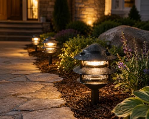 Generation Lighting Hardwired 120V Outdoor Pagoda Path Light, Black - Image 3