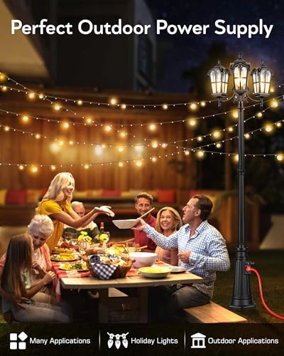 VIANIS 3-Head Outdoor Lamp Post Light Fixture with Outlet, Black Dusk Dawn Lamp Posts Outdoor Lighting, Waterproof Anti-Rust Aluminum with Tempered Glass, Street Light for Garden, Patio, Driveway - Image 5