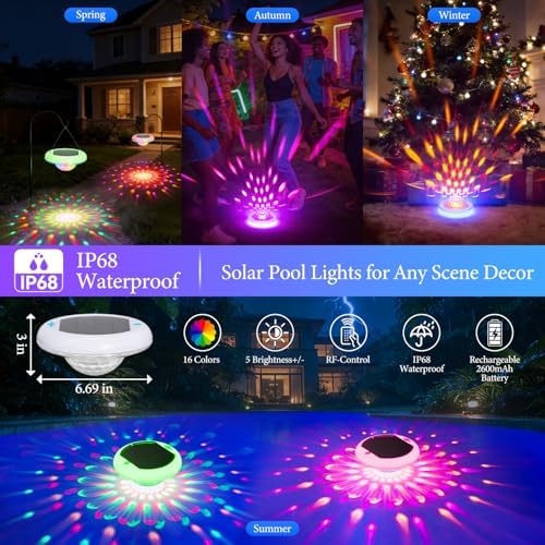 Floating Solar Pool Lights, 2 Pack, 6.7 Inch, 13 RGB Colors - Image 5
