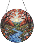 Stream Autumnal Forest Bright Sun Stained Glass Suncatcher 9.8 Inch by Unknown