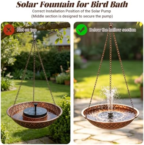 Hanging Bird Bath for Outdoor, 13" Solar Powered Bird Bath - Image 5