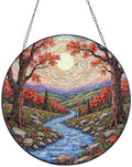 River Flows Through Autumn Landscape Stained Glass Suncatcher 9.8 Inch by Unknown