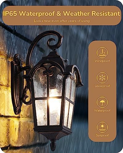 EDISHINE Dusk to Dawn Outdoor Wall Light 20.4 Inch Waterproof Black - Image 6