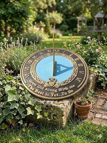 Brass Garden Sundial 10 Inch Engraved Grow Old with Me Outdoor Garden Home Decor Gift - Image 5