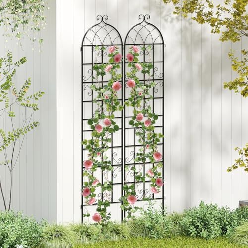 Giantex 2 Packs 86"x20" Metal Garden Trellis for Outdoor Climbing Plants, Heavy-Duty Plant Support for Vine Rose Vegetable Flower, Rustproof Black Metal Coating Patio Trellis Arch Decorative Fence - Image 3