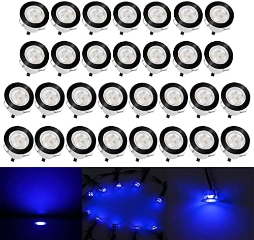 Low Voltage LED Deck Lighting Kit Stainless Steel 1W Waterproof Outdoor Yard Garden Decoration Lamps Landscape Pathway Patio Step Stairs LED In-ground Lights Black Border(30pcs,Blue) by QACALEDOutdoorRecessedDeckLightingKits