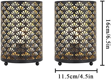 TRIROCKS Set of 12 Table Lamp 6.5'' Tall Metal Cordless Table Lamp Bronze Lanterns with Warm Fairy Lights Bulb for Patio Garden Wedding Parties Indoor Outdoor(Scalloped Hollow Pattern) - Image 2