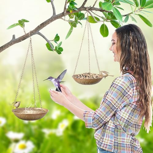 2 Pack Hanging Bird Bath Feeder for Outside, Metal Birdbaths & Birdfeeder - Image 4