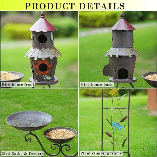 52.4" H Metal Bird Bath with Trellis for Outdoor,Bird Feeder and Metal Bird Houses,Garden Plant Support,4-in-1,Doubles As The Climbing Plant,Garden Yard Decor - Image 3